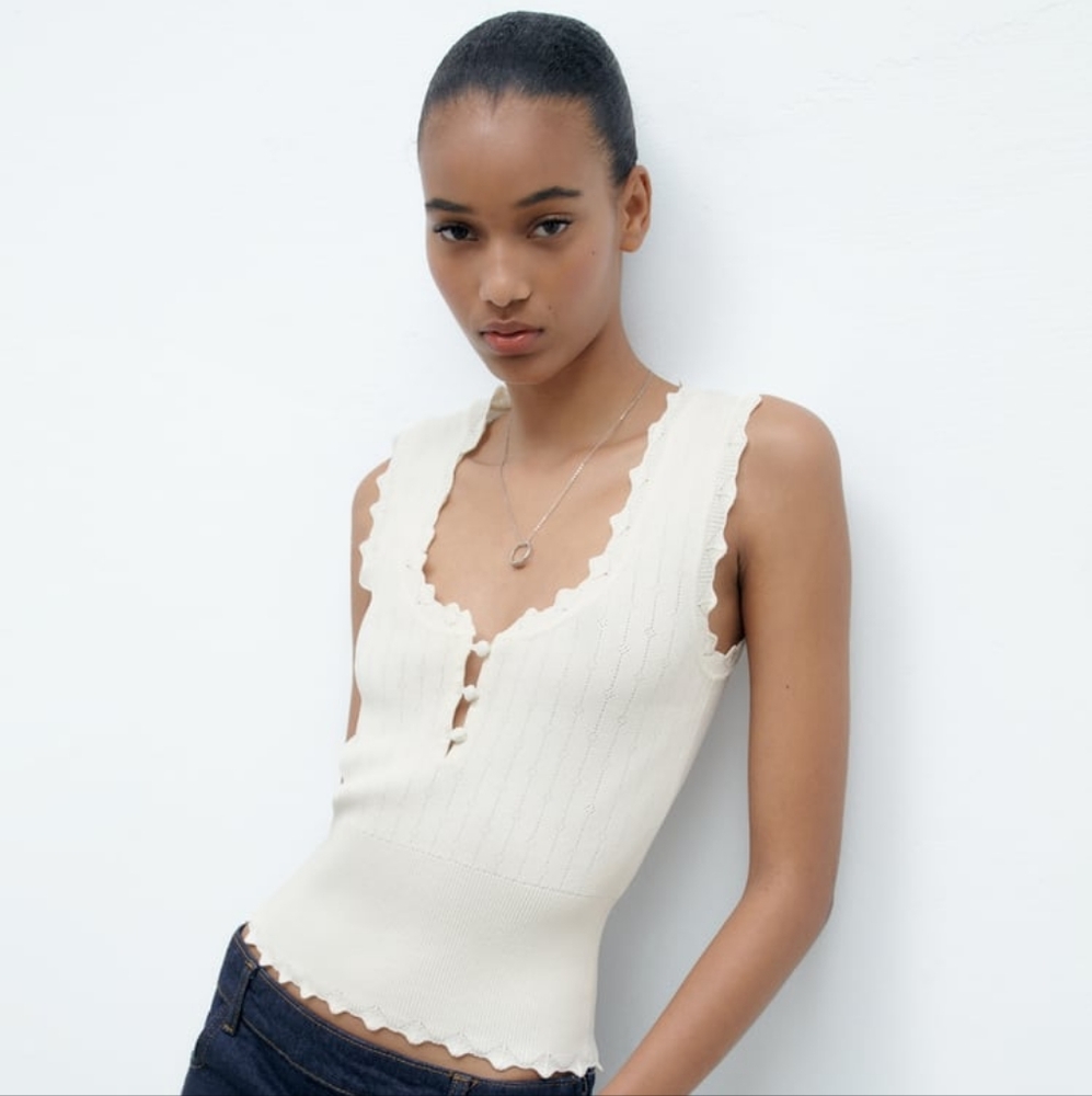 ZARA White Pointelle top New With Tags